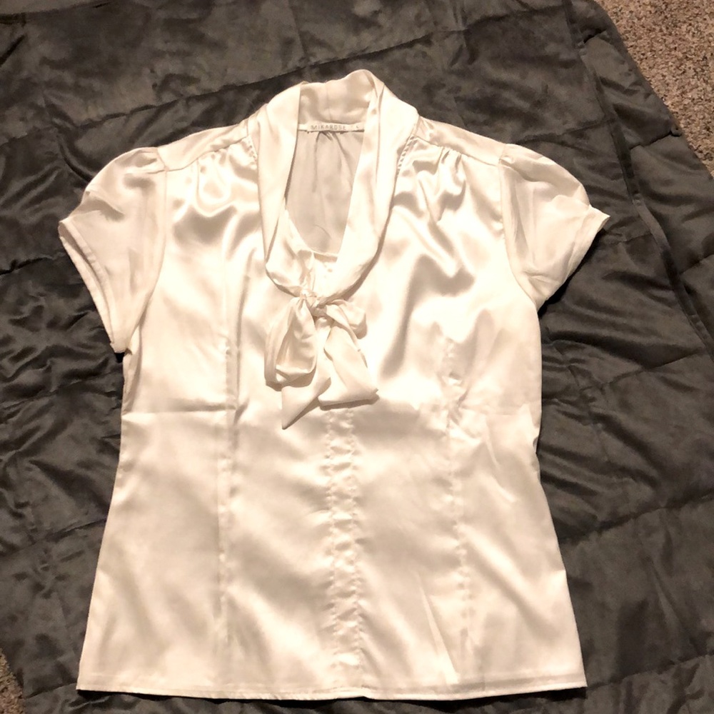 White silk Mikarose tie front blouse